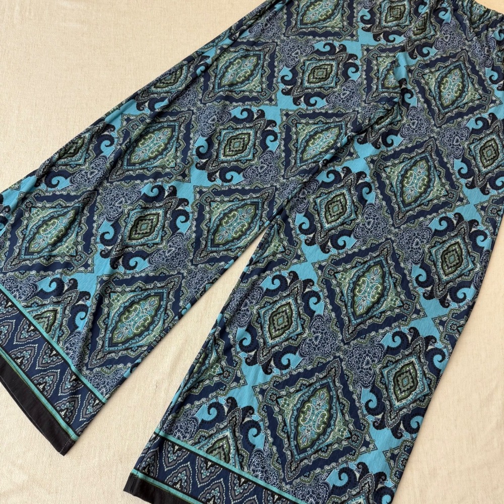 One World Live and Let Live‎ Teal Paisley Wide Leg Palazzo Pants Small - Picture 4 of 9